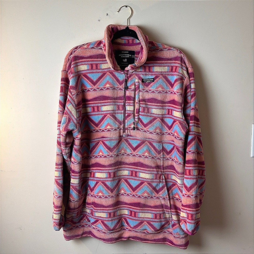 Womens M Southern Marsh Sweatshirt Multicolor‎ Santiago Fleece 1/4 Zip Pullover
